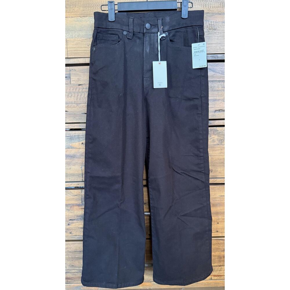 Good American Jeans Womens 8/29 Black Good Waist Palazzo Crop Wide Leg High Rise - Picture 2 of 9